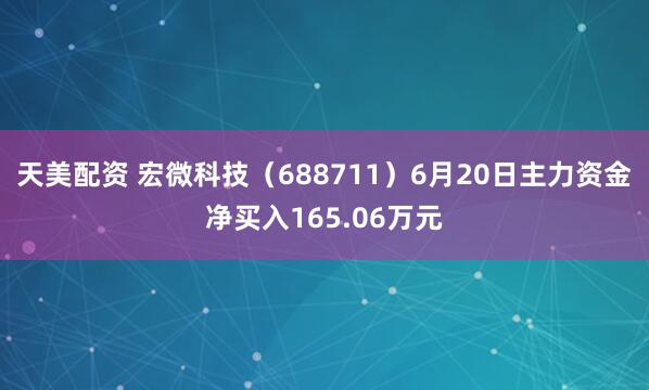 天美配资 宏微科技（688711）6月20日主力资金净买入165.06万元